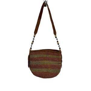 Vintage Boho Handwoven Sisal Leather Trim Bag